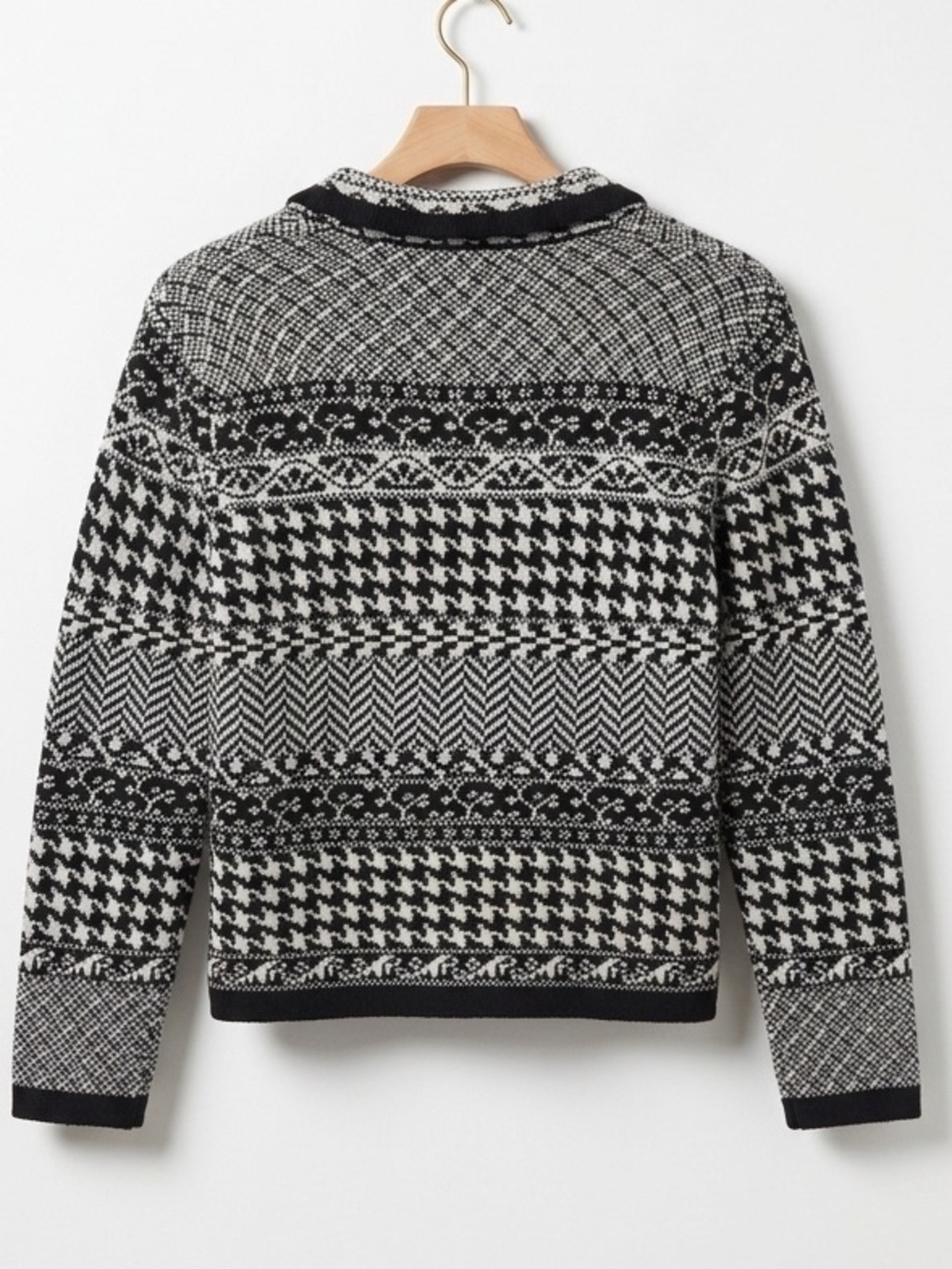 Coldwater Creek Black and White Nordic Patterned Collared Button Down Sweater - Picture 2 of 5